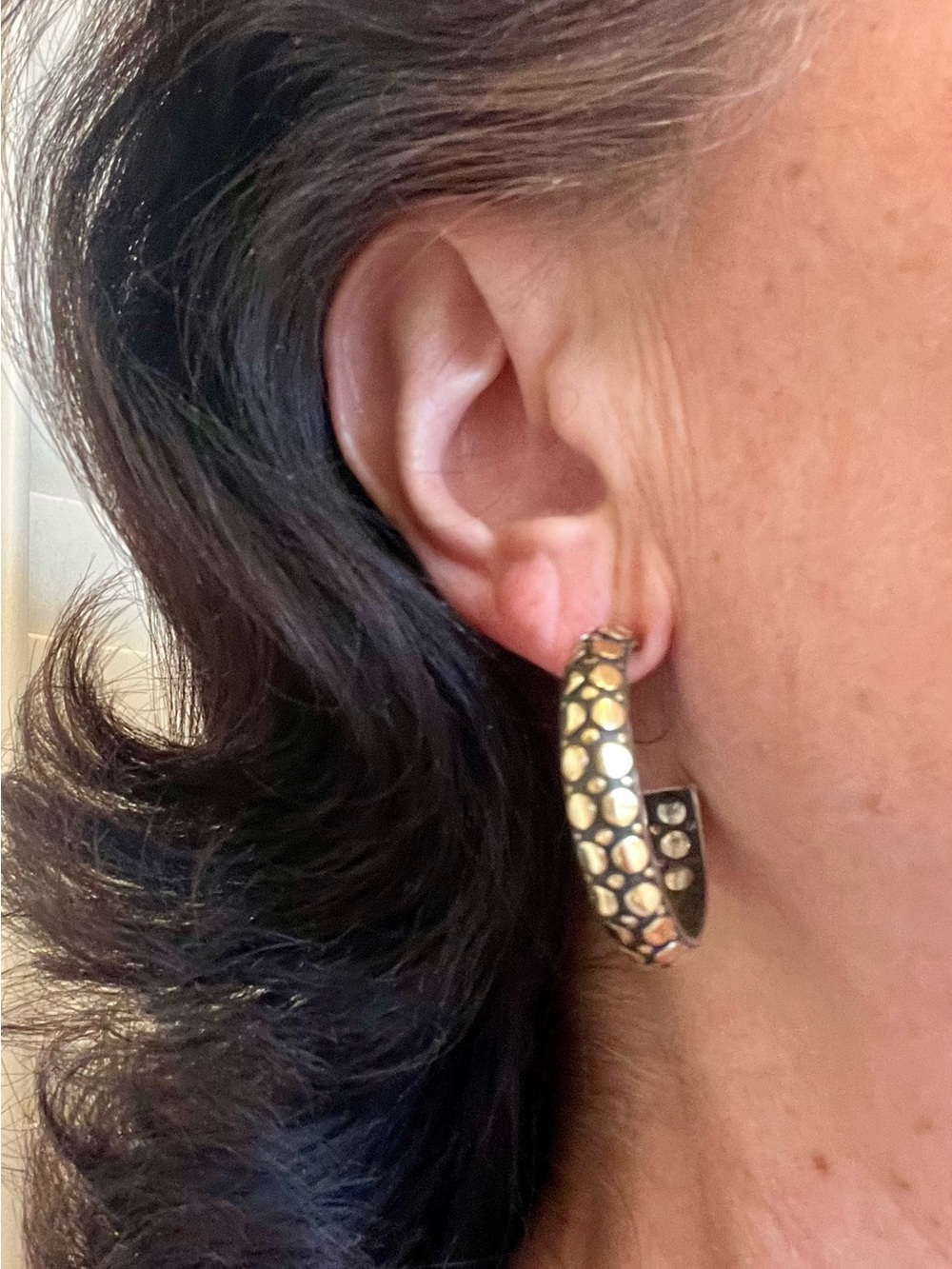 Black and Gold Hoop Earrings - Picture 9 of 16